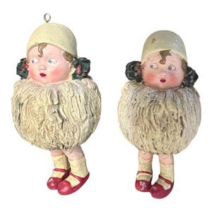 2 Vintage Miss Muff Christmas Ornament Collectible Ceramic Figurine